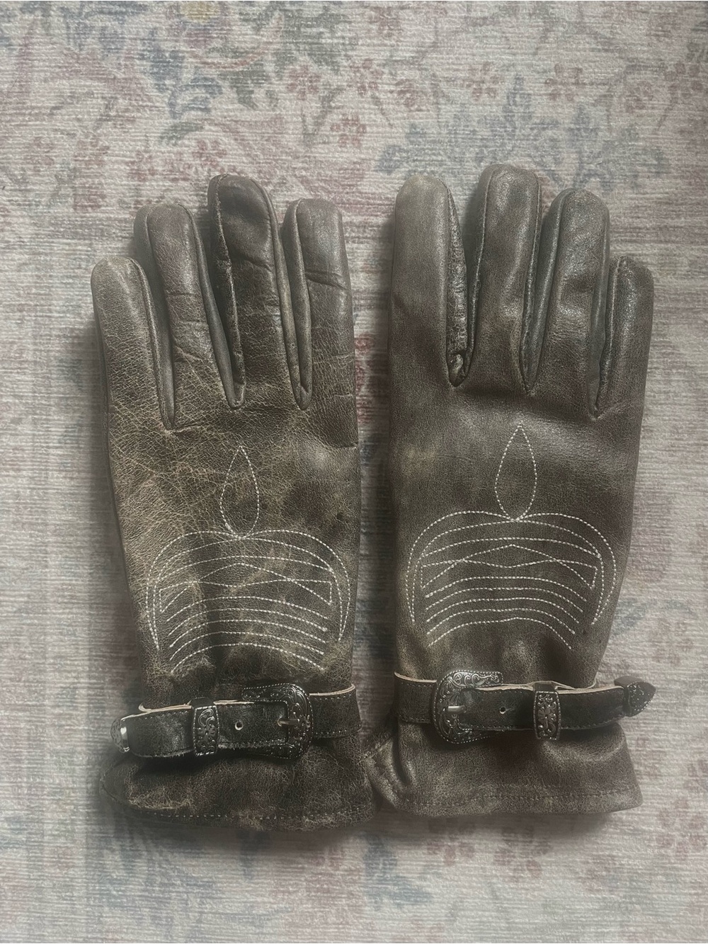 Women’s Distressed Black Genuine Leather Gloves